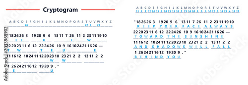 Konstfotografi Cryptogram puzzle with letters and symbols on a clean background