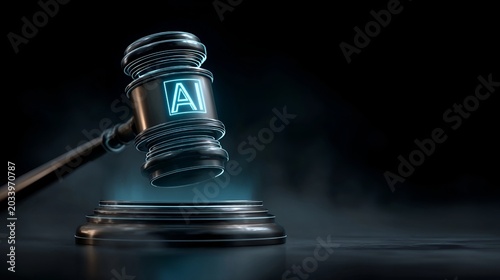 ai, ethics, trust, responsibility, transparency, A judge’s gavel is shown with an AI icon, symbolizing ethical governance, legal regulation, and responsible decision-making in artificial intelligence.