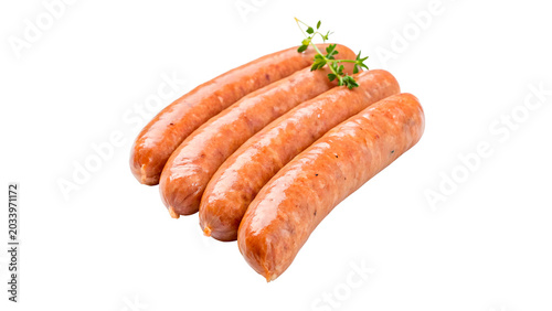 Tableau sur toile Four raw uncooked pork sausages lines butcher product isolated on transparent ba