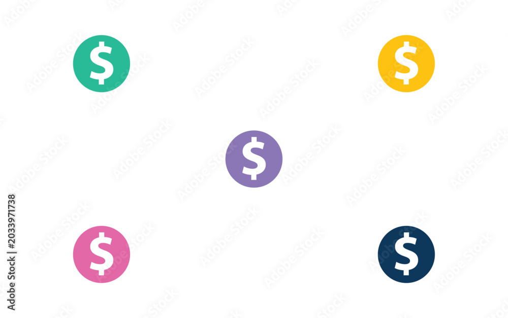 Obraz premium Floating dollar coin icons. Representing concepts of digital payments, online banking, money transfer, cryptocurrency, investment, and financial technology. Flat Illustrator vector file. High quality 