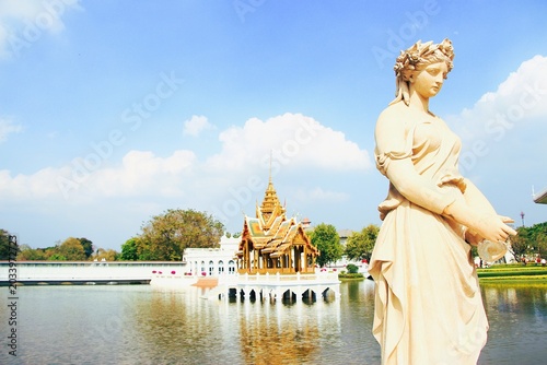 Aisawan Diphaya Asana Pavilion Floating on Lake at Bang Pa-In Summer Palace, Ayutthaya Thailand