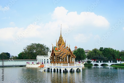 Aisawan Diphaya Asana Pavilion Floating on Lake at Bang Pa-In Summer Palace, Ayutthaya Thailand
