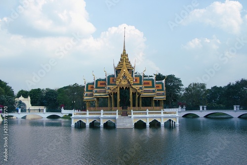 Aisawan Diphaya Asana Pavilion Floating on Lake at Bang Pa-In Summer Palace, Ayutthaya Thailand