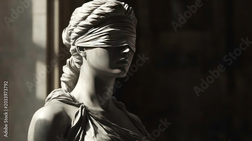 Lady of Justice Statue Blindfolded Guardian. In a Lawyers Office, Exemplifying the Pursuit of Truth and Justice.