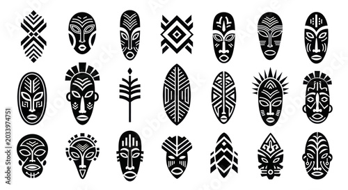 Tableau sur toile Collection of African Tribal Masks and Symbols.