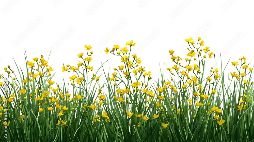 Fototapeta premium grass isolated on white background/Dense green wild grass border isolated on white background with sharp natural detail. Stock Illustration