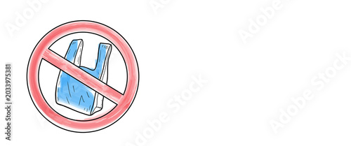 Billede på lærred Line art design of no plastic bag sign for International plastic bag Free day, f