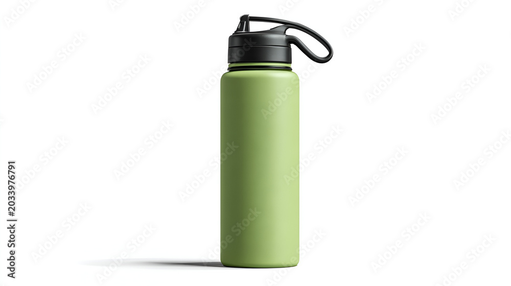Fototapeta premium Light green reusable water bottle isolated , eco-friendly sport container for hydration on white background background