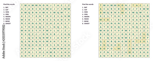 Fotografie Halloween-themed word search with spooky words