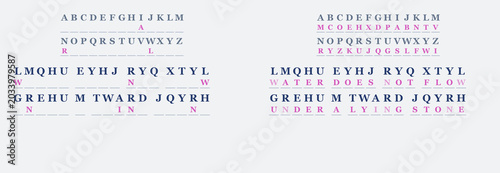 Εκτύπωση καμβά Cryptogram with solution showcasing letter substitution