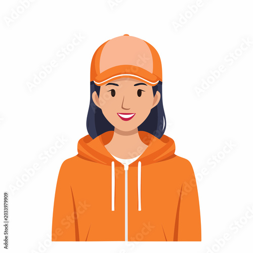 Young Woman Wearing Orange Hoodie and Baseball Cap