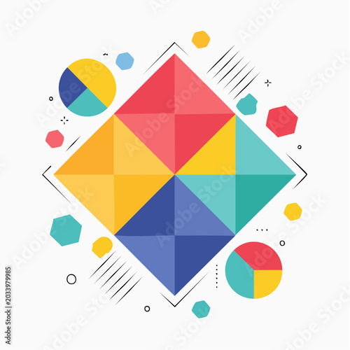 Abstract Geometric Shapes with Pie Charts and Hexagons