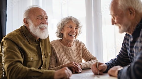 Happy pensioners signing a real estate lease