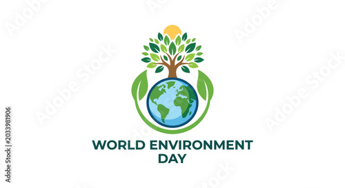 Εκτύπωση καμβά Globe tree and leaves vector illustration for environmental awareness