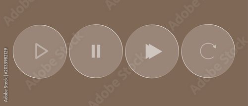 Quadro su tela Set of circular playback control icons including play, pause, next, and repeat f