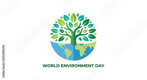 Tableau sur toile Tree growing from earth globe vector illustration with green foliage