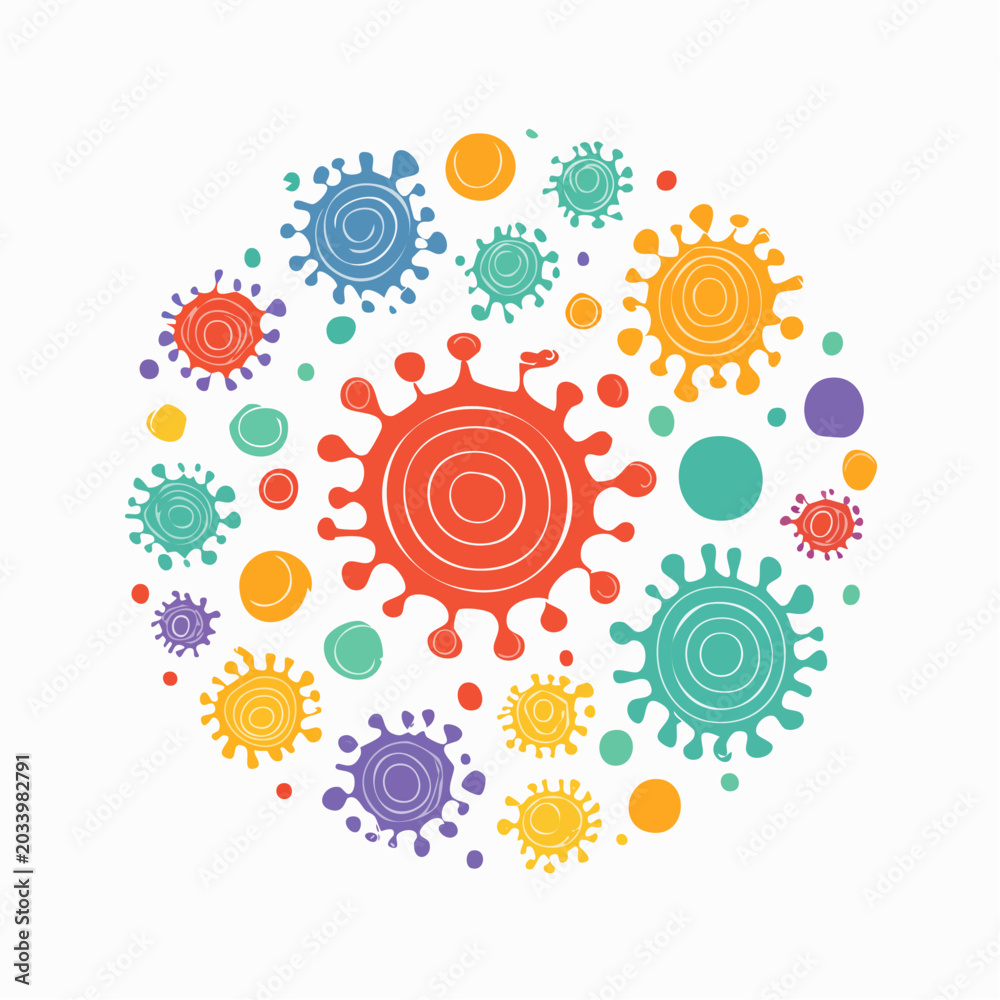 Fototapeta premium Colorful Abstract Virus Shapes in Circular Arrangement