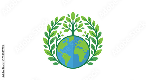 Canvas Print Globe with tree and leaves vector illustration on white background