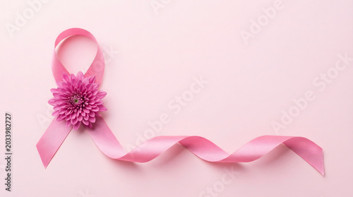 Pink Ribbon with Flower: Breast Cancer Awareness, Support, Hope, and Health