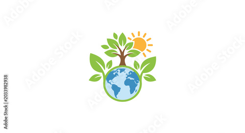 Schilderij op canvas Earth with tree and sun colorful vector illustration on white background