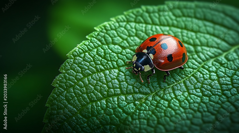 Fototapeta premium Ladybug on green leaf