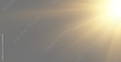 Fotografie Warm sun flare background, bright sunbeams shining from corner