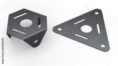 Triangular Sheetmetal Part. Isolated. White background. 3D render