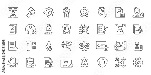 Photos Quality Assurance icons in line design