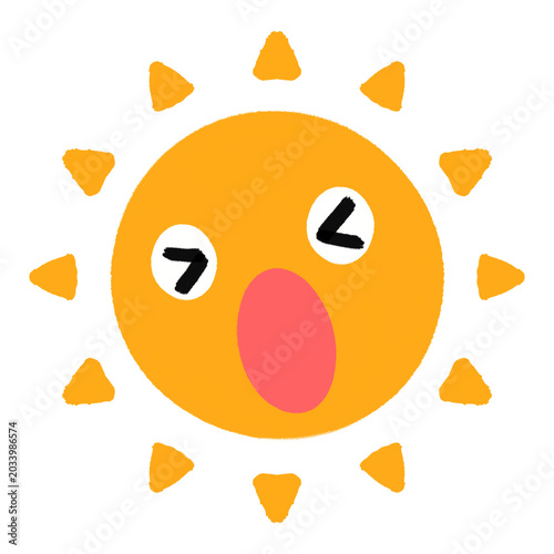 熱い、暑い顔した太陽のイラスト素材　熱中症対策、紫外線対策、夏のイメージ素材（透過素材/PNG）