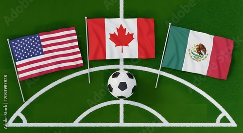 North american soccer championship concept with flags and football