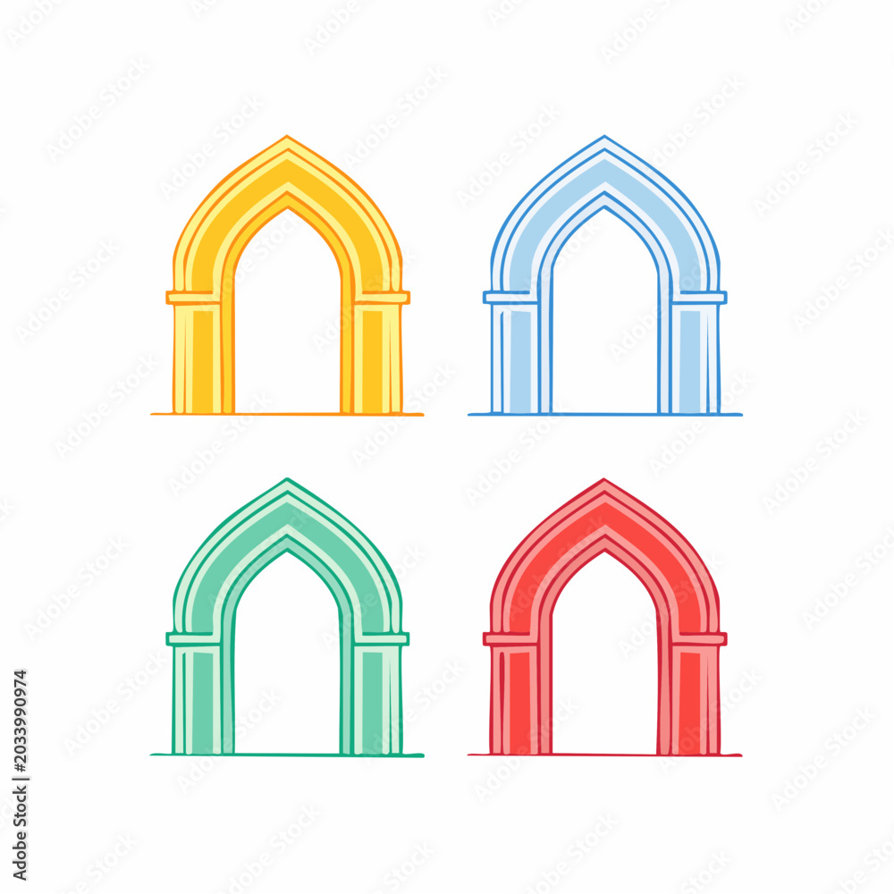 Fototapeta premium Set of Four Colorful Gothic Arches