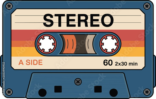 Tableau sur toile Retro stereo cassette tape illustration featuring vintage audio recording techno