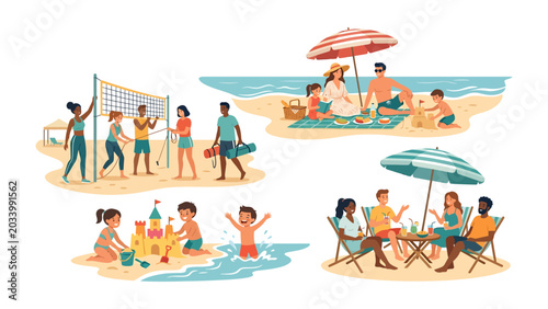 фотографія Summer Fun Montage: A vibrant collage of families and friends enjoying a perfect summer day at the beach