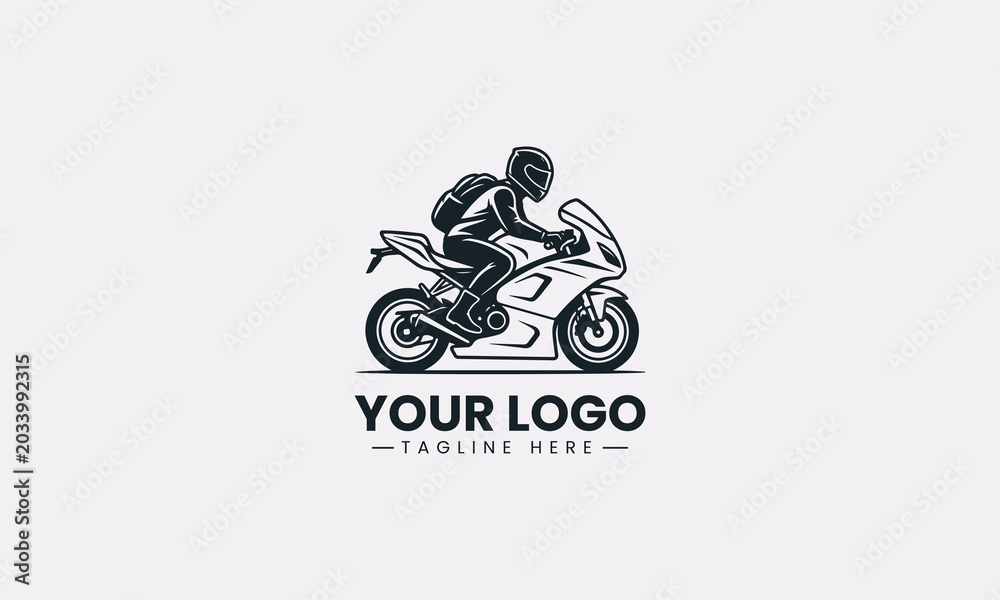 Obraz premium Sport motorcycle rider silhouette minimalist black vector logo