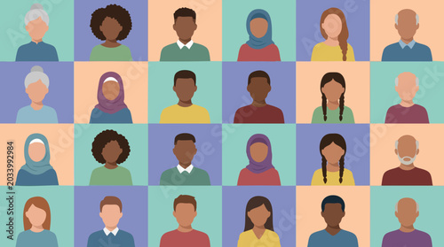 Diverse people avatars grid representing community, online connection, and multiculturalism
