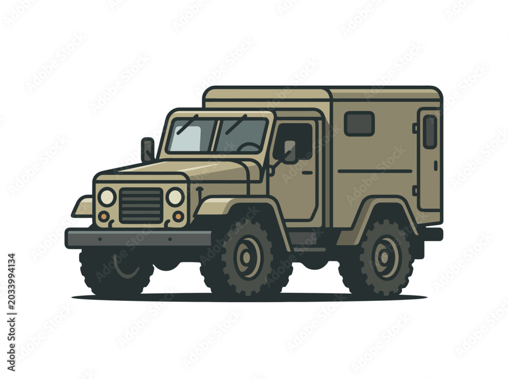 Obraz premium Vintage Military Utility Van Illustration of an Old Off road Vehicle with Unique Design Features Perfect for Transportation Design Projects