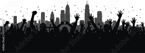 City Crowd Celebration Silhouette Banner Vector Illustration for Events