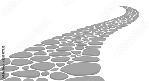 Stone path winding upwards on white background for design and concepts
