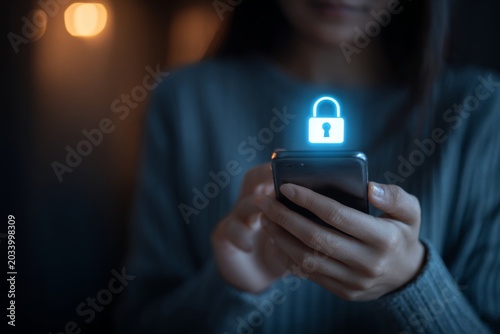Person Using Mobile Phone for Secure Login with Password Entry and Lock Symbol Symbolizing Cybersecurity and Online Privacy in Modern Life