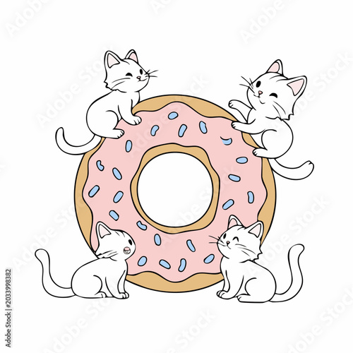 Cute Kittens Playing Around a Donut