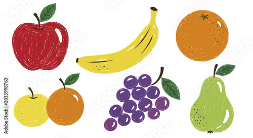 Konstfotografi Collection of Fresh Fruits Including Apple Banana Orange Grapes Pear
