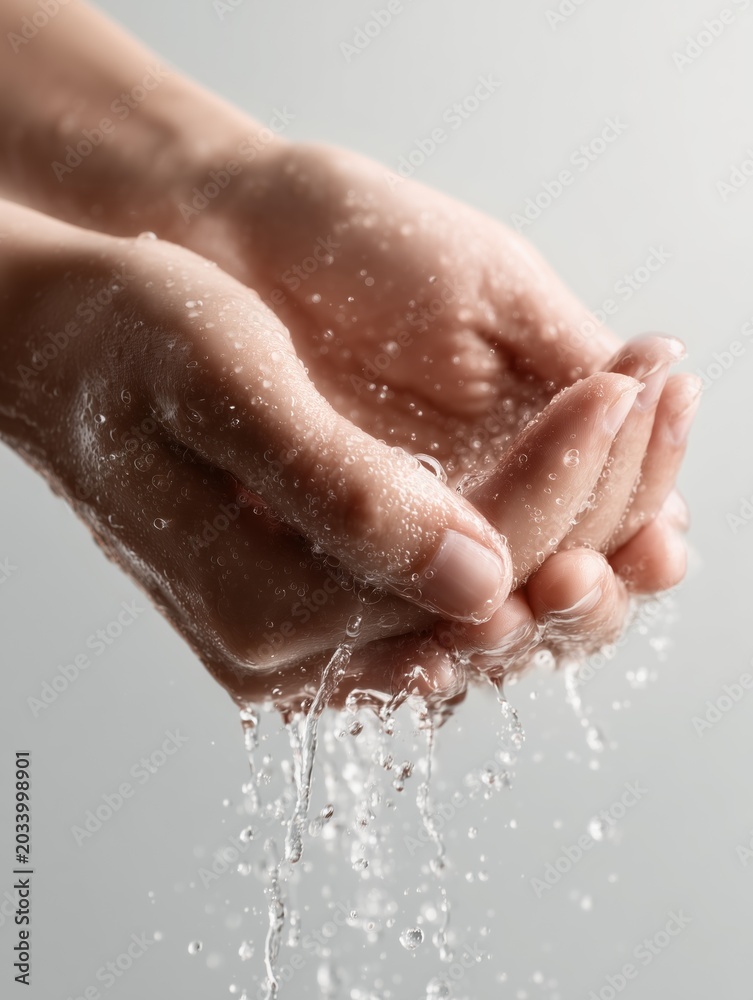 Fototapeta premium Washing Hands with Water Splash Hygiene and Cleanliness Concept