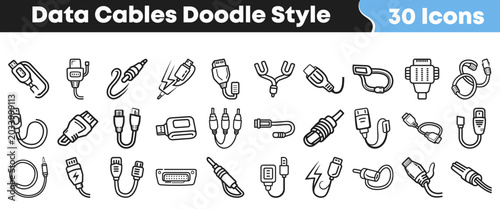 Photos Collection of various data cable icons drawn in doodle style