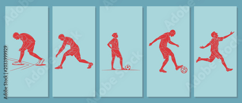 Schilderij op canvas Soccer player in various action poses set