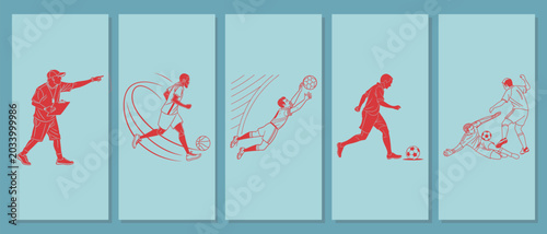 Schilderij op canvas Soccer player in various action poses set