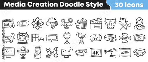Hand drawn collection of various media creation and production icons