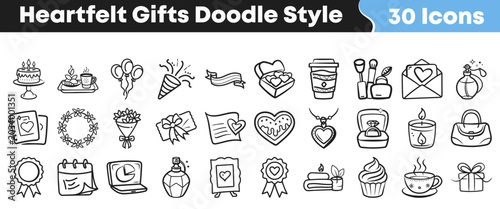 Fotografie Set of hand drawn doodle icons representing various heartfelt gifts
