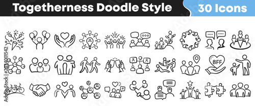 Bild auf Leinwand Collection of hand drawn doodle icons depicting human social connections