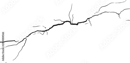 Photos Thin black jagged earth crack fracture line.
