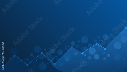 Business growth chart with digital elements on blue background symbolizing success and progress in finance and technology